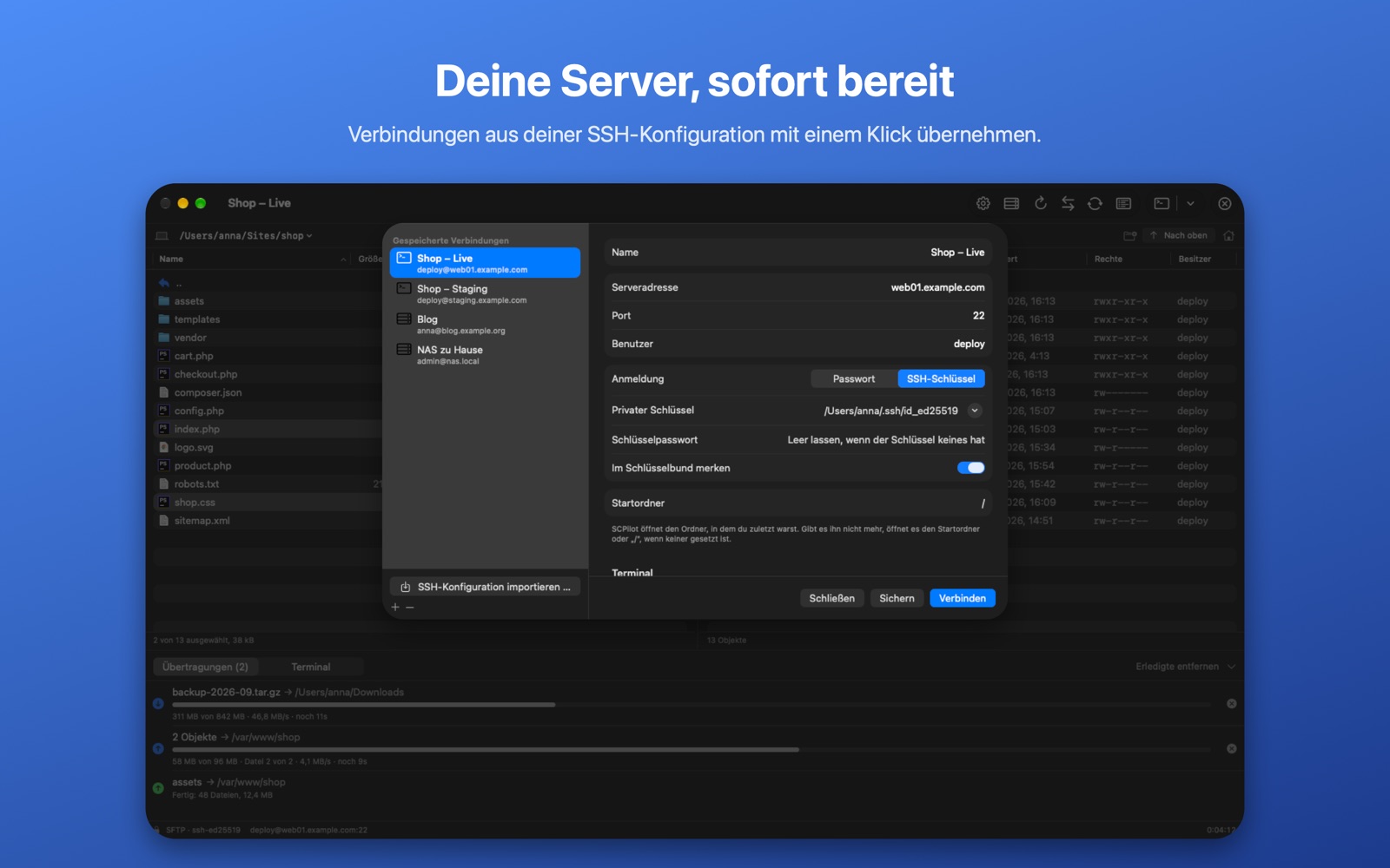 Gespeicherte Verbindungen aus der SSH-Konfiguration