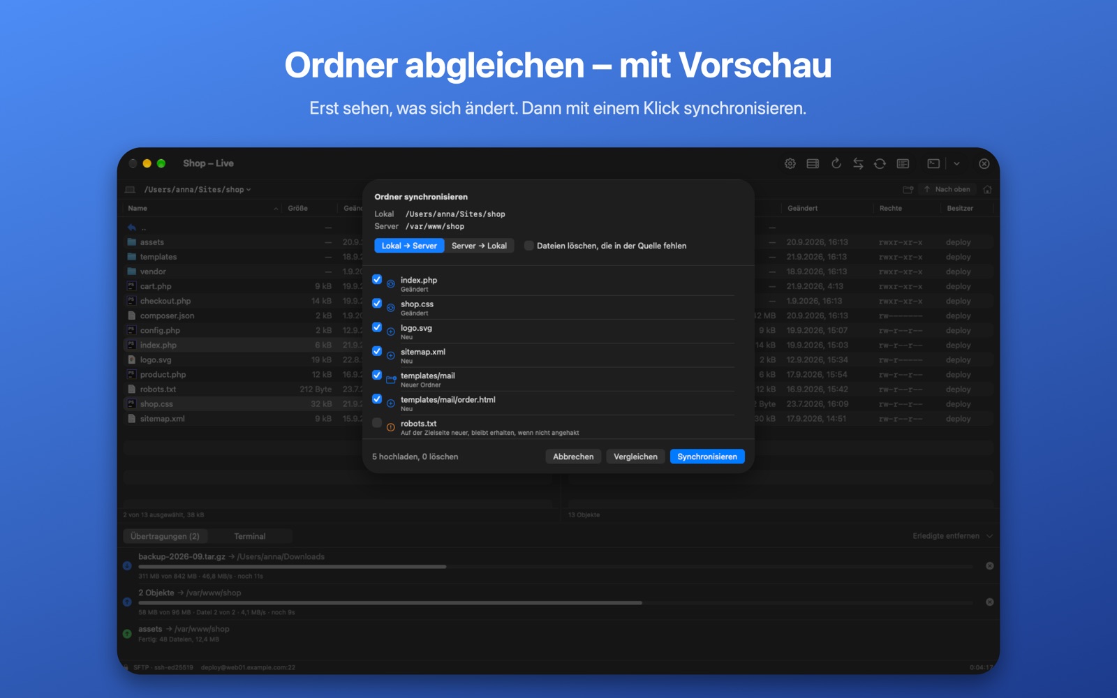 Ordner-Synchronisierung mit Vorschau