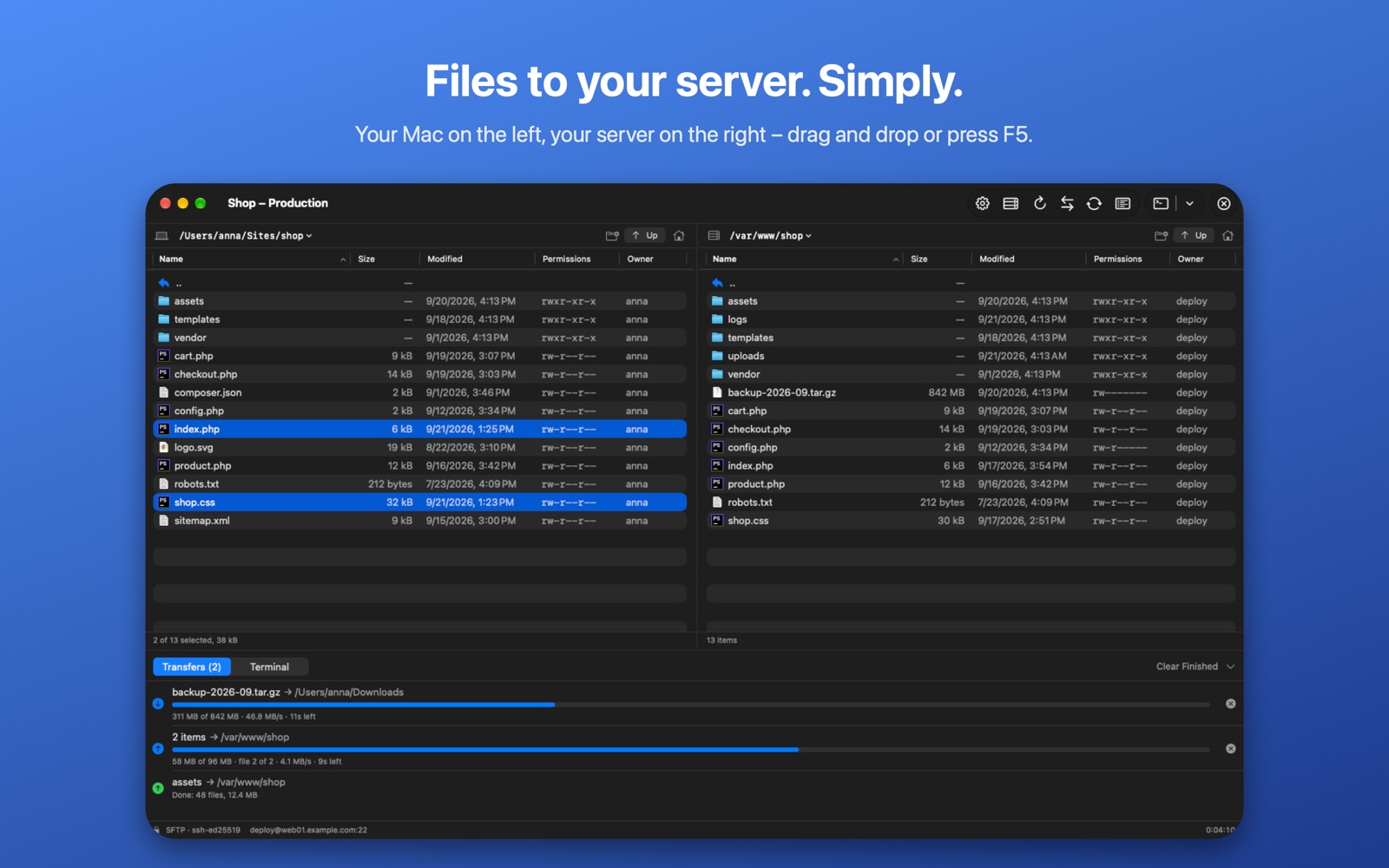 Two file lists with transfers