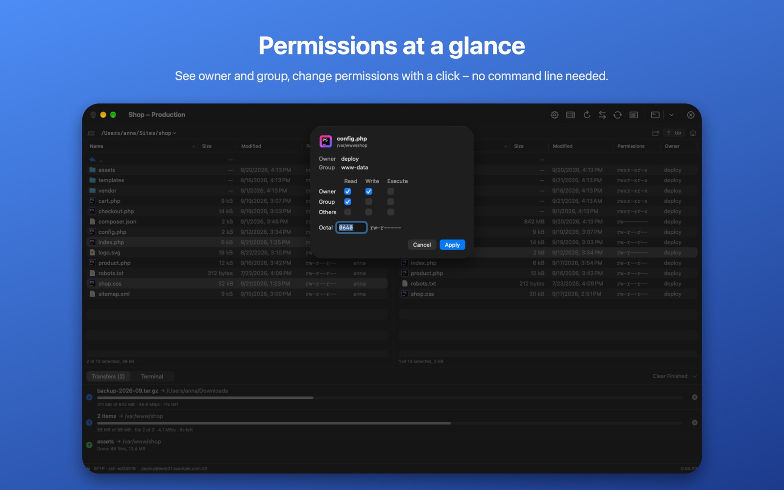 Permissions dialog